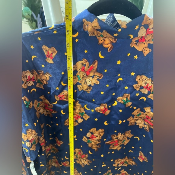 Vintage Women’s Esleep Large Navy Button Up Top With Teddy Bears Satin Sleepwear - Picture 11 of 11